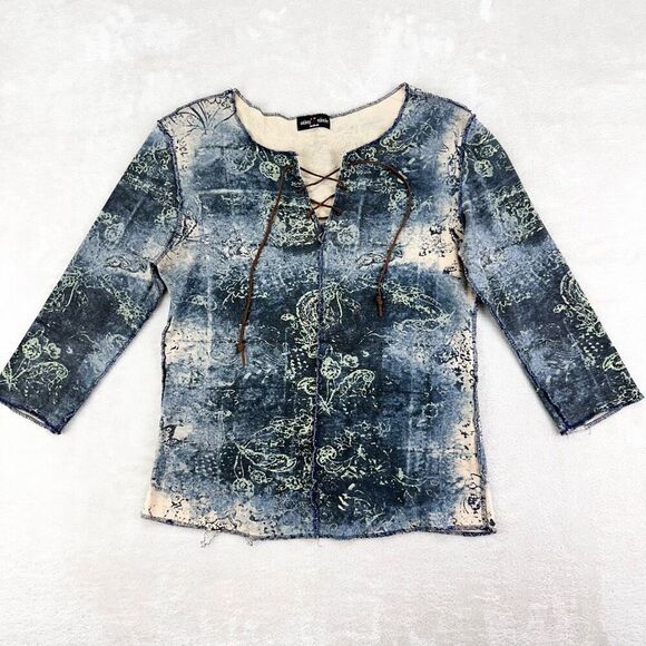 Vintage Skinny Minnie Blouse Women’s M Baby Tee Lace Up Y2K Blue Grunge Fairy - Picture 2 of 9